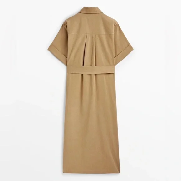 Massimo Dutti NWT khaki cotton tench shirt dress - Picture 4 of 15